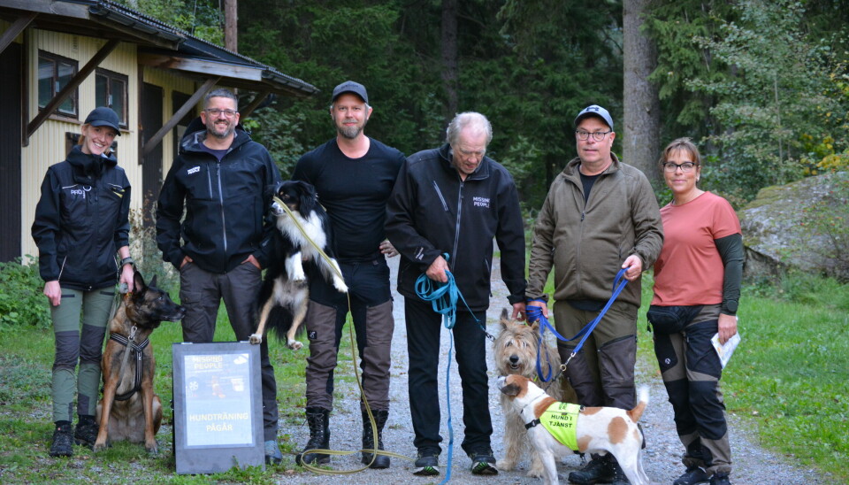 Tränade tillsammans. Hundtruppen (på bild del av truppen) träffades under några timmar och tränade sök efter såväl föremål som personer. Tränade tillsammans. Hundtruppen (på bild del av truppen) träffades under några timmar och tränade sök efter såväl föremål som personer.