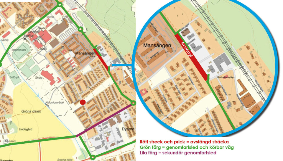 Avstängd. In- och utfarten till Runbrovägen är nu stängd. Avstängd. In- och utfarten till Runbrovägen är nu stängd.