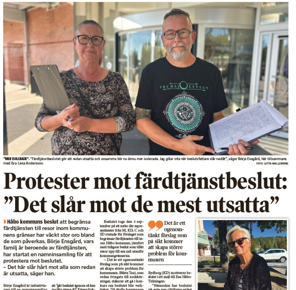 Ena Håbo-Tidningen skrev om protesterna i numret som gavs ut den 28 september