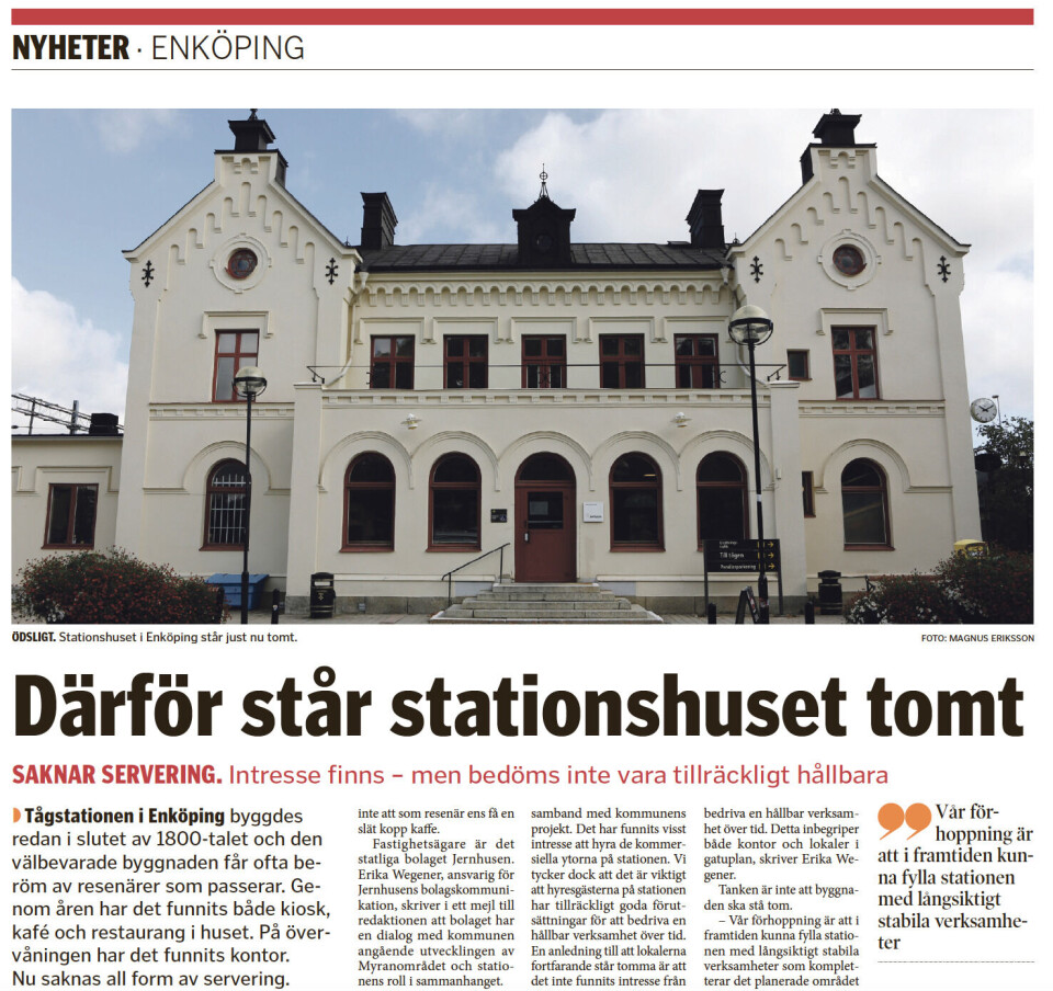 Ena Håbo-Tidningen skrev den 10 augusti 2024 om det tomma stationshuset.