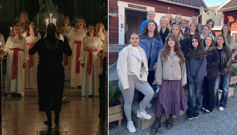 Ny luciaaktör. Ljus i Enköpings kör utanför Wallinska Gården i Enköping, till vänster ses kören under ett uppträdande i samband med lucia.